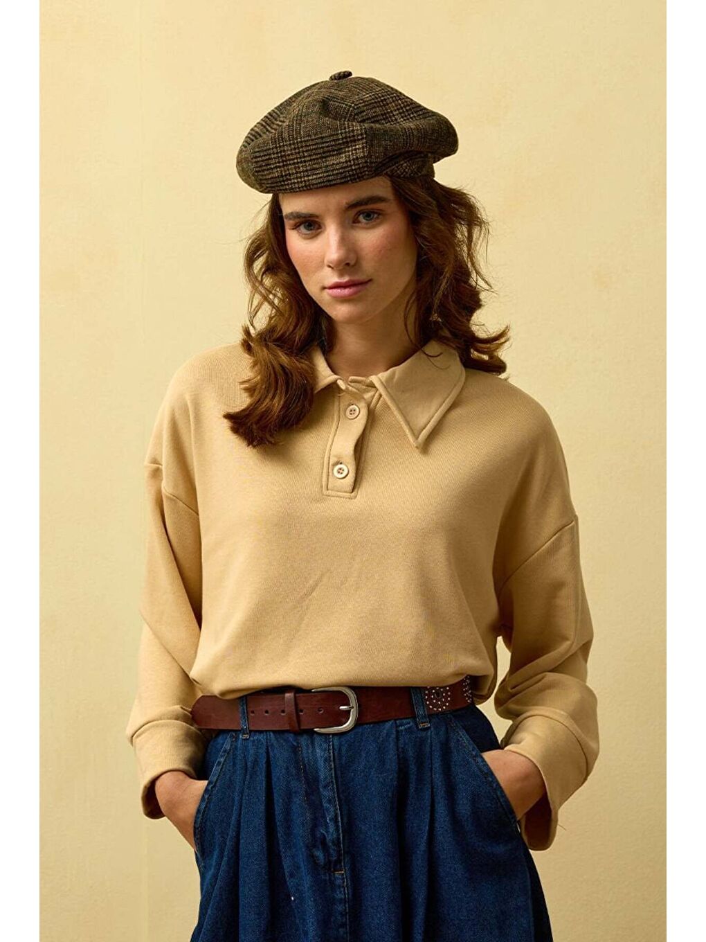 Bej Polo Yaka Crop-1