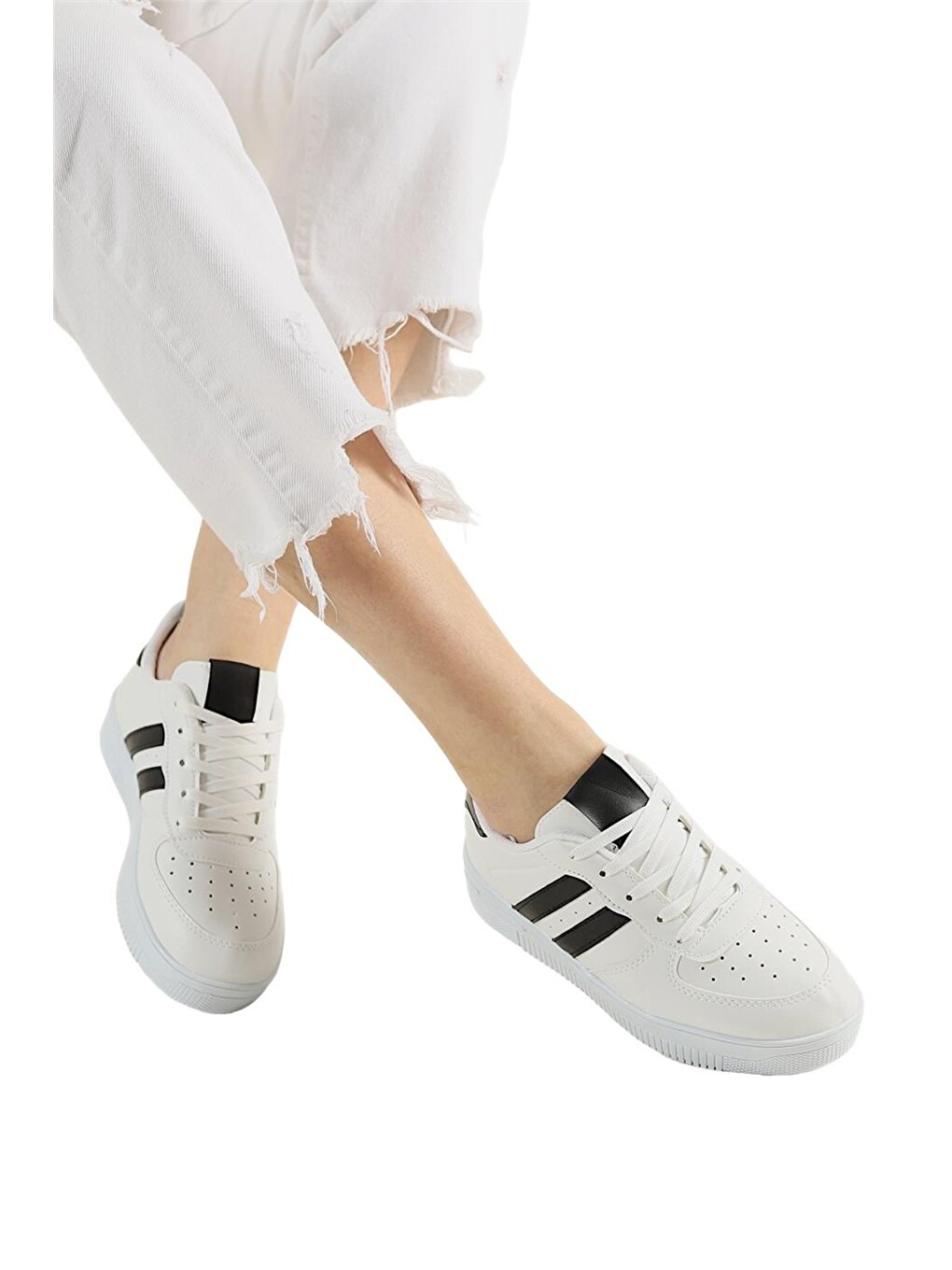 Unisex Bağcıklı Günlükspor Sneaker Ayakkabı Beyaz - Sİyah-6