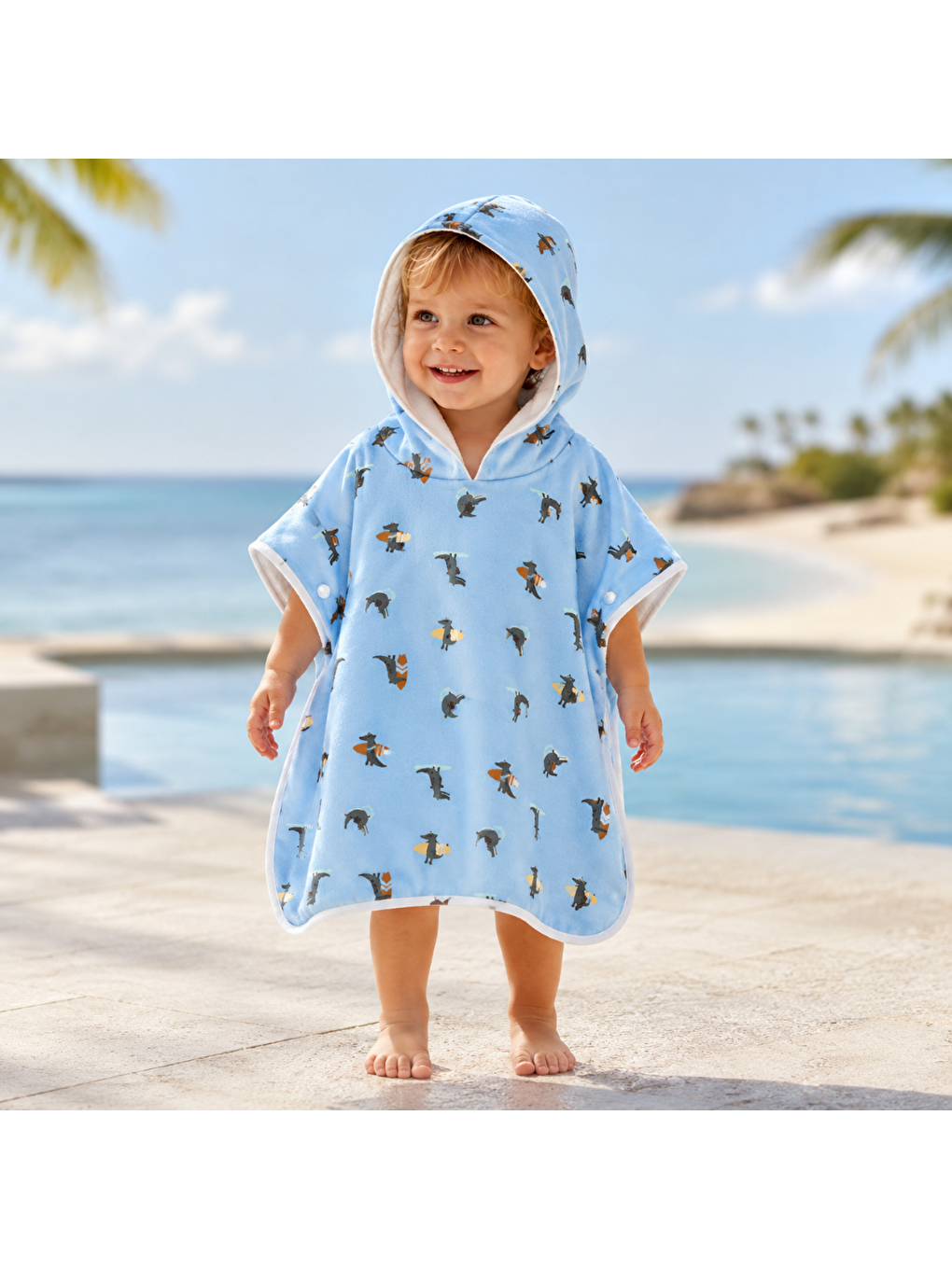 Mavi UV Korumalı Plaj Çocuk Panço Crocodile Sky Blue-2