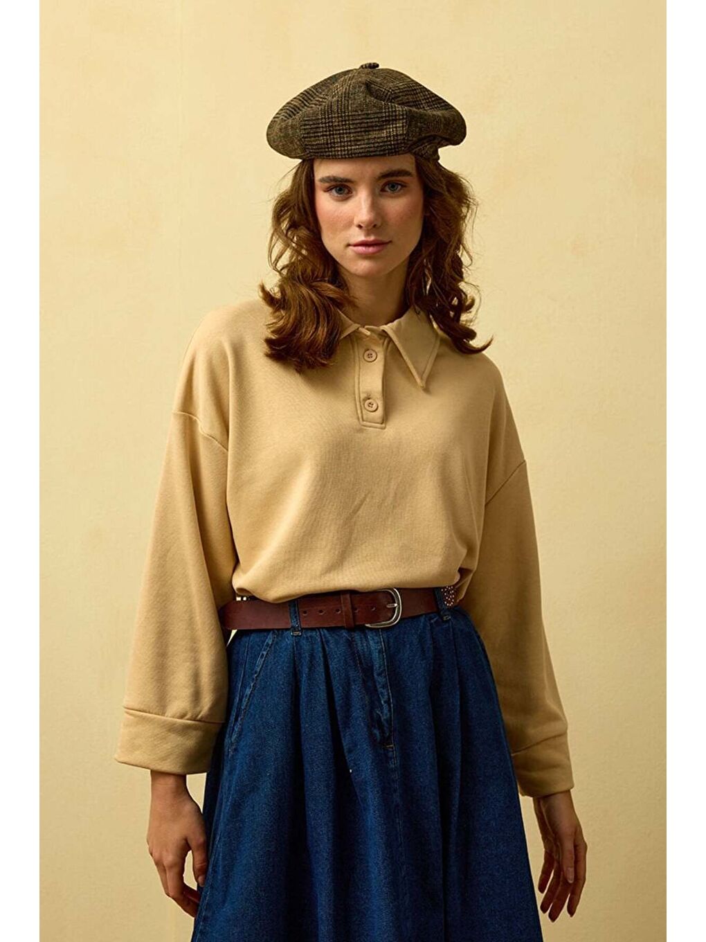 Bej Polo Yaka Crop-2