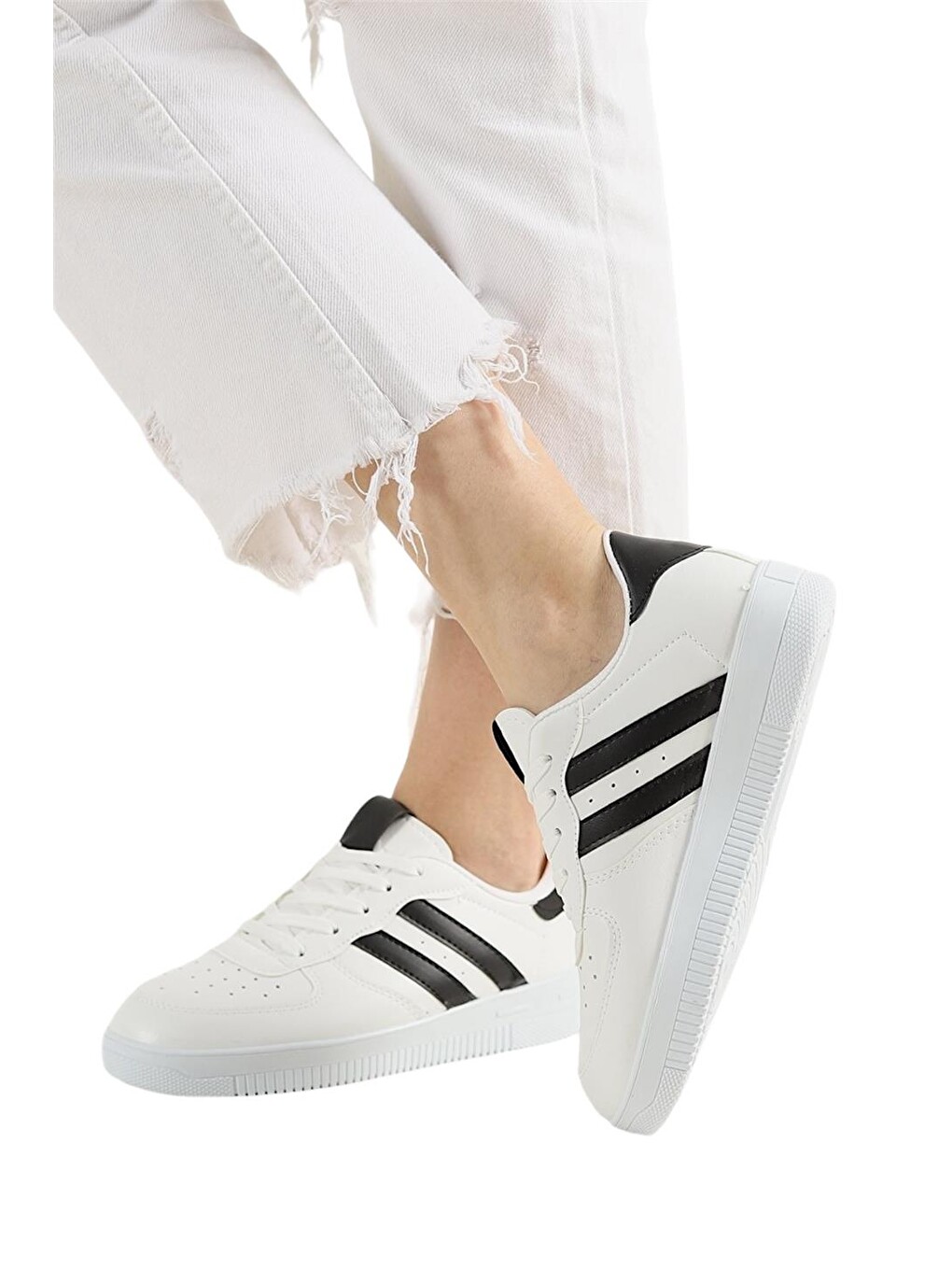 Unisex Bağcıklı Günlükspor Sneaker Ayakkabı Beyaz - Sİyah-7
