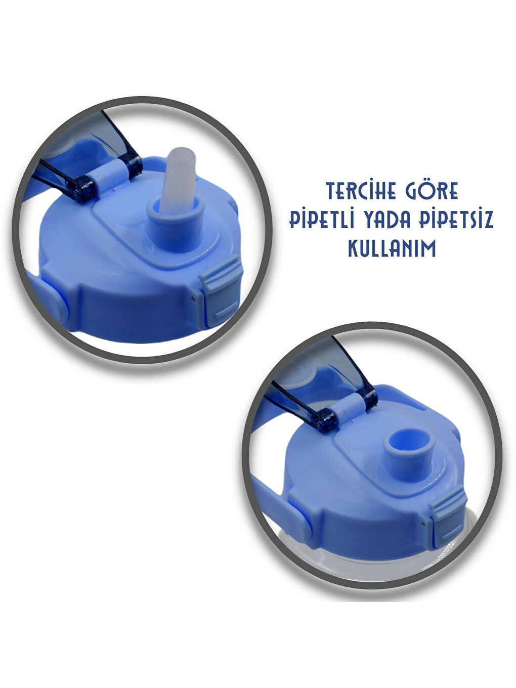 BottleBoss Mavi Taşıma Askılı Pipetli Şeffaf Matara 1200 Ml Sticker HEDİYELİ Mavi - 3