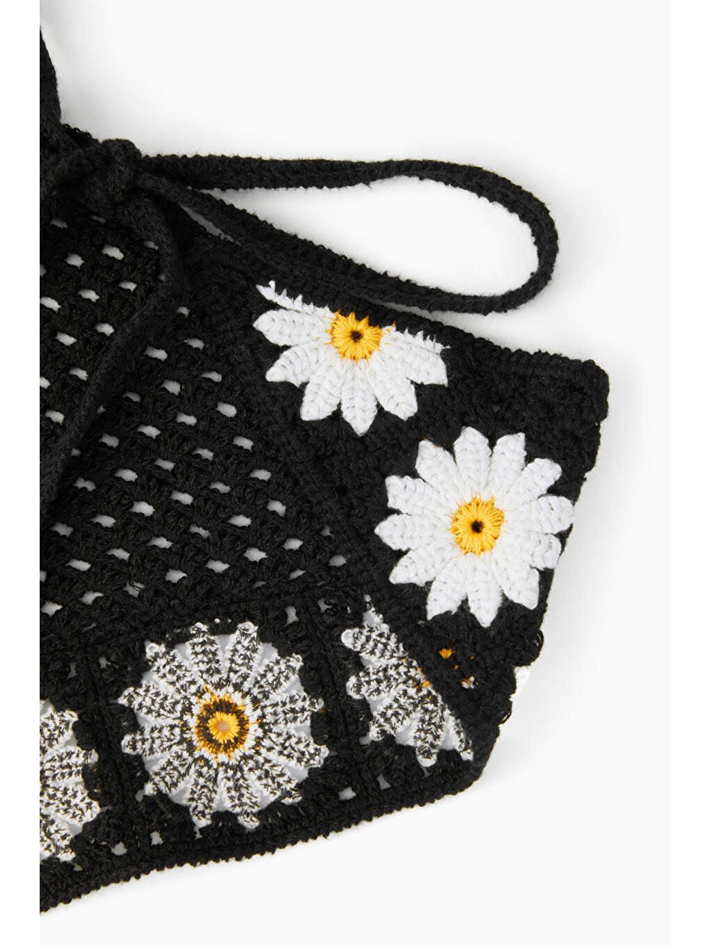 Siyah Floral Örgü Üçgen Bandana-2