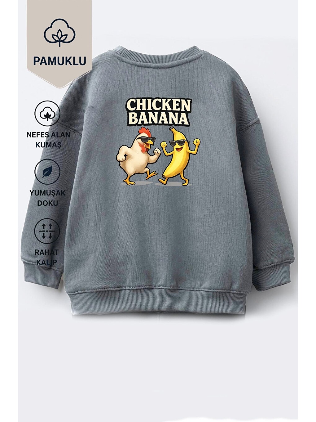 Antrasit Unisex Çocuk Sırtı Baskılı 3 İplik Kumaş Pamuklu Sweatshirt-1