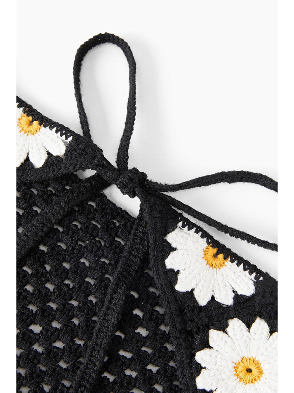Siyah Floral Örgü Üçgen Bandana-3