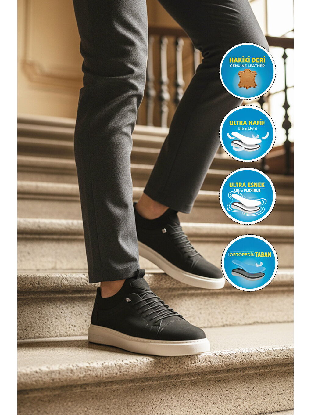 Siyah Buz Hakiki Deri Erkek Casual Ayakkabı 818 M-2
