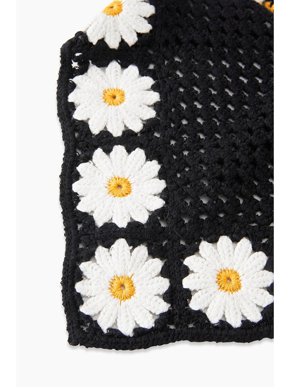 Siyah Floral Örgü Üçgen Bandana-4