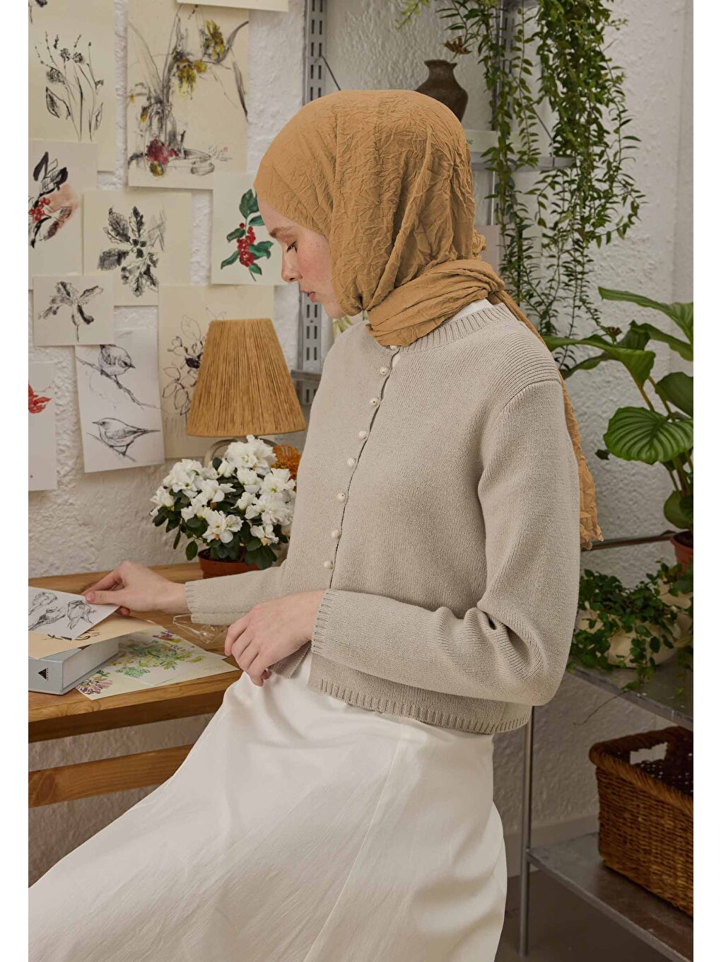 Bej Vual Crash Şal Deve Tüyü-1