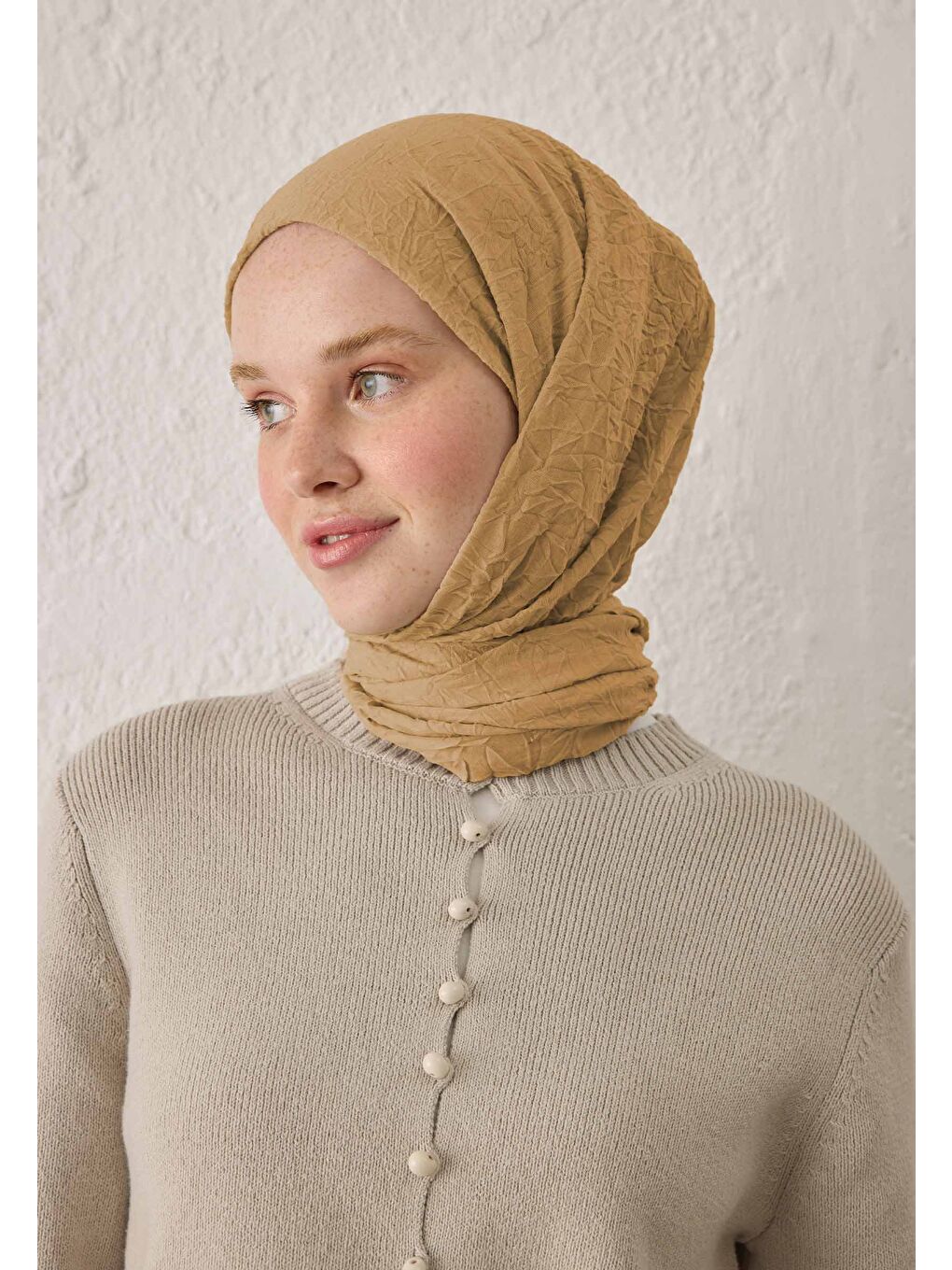 Bej Vual Crash Şal Deve Tüyü-2