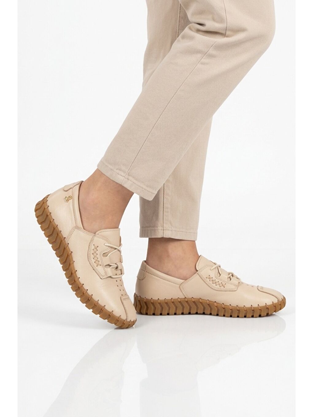 Bej Hakiki Deri Kadın Casual Ayakkabı 2010731Y Z
