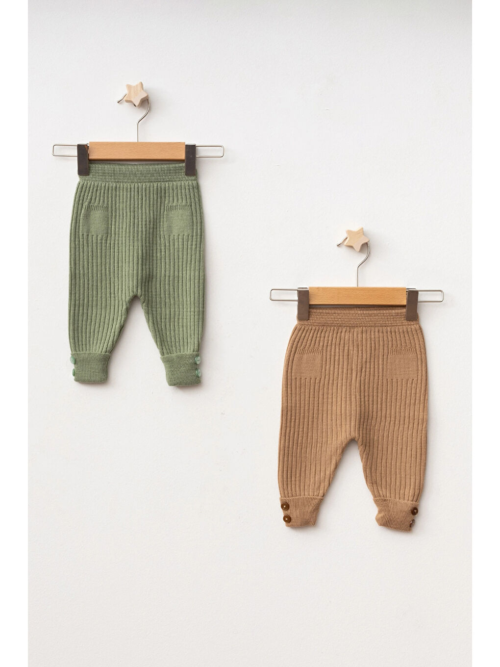 Yeşil Düğme Detaylı Erkek Bebek 2'li Triko Alt 4040-1