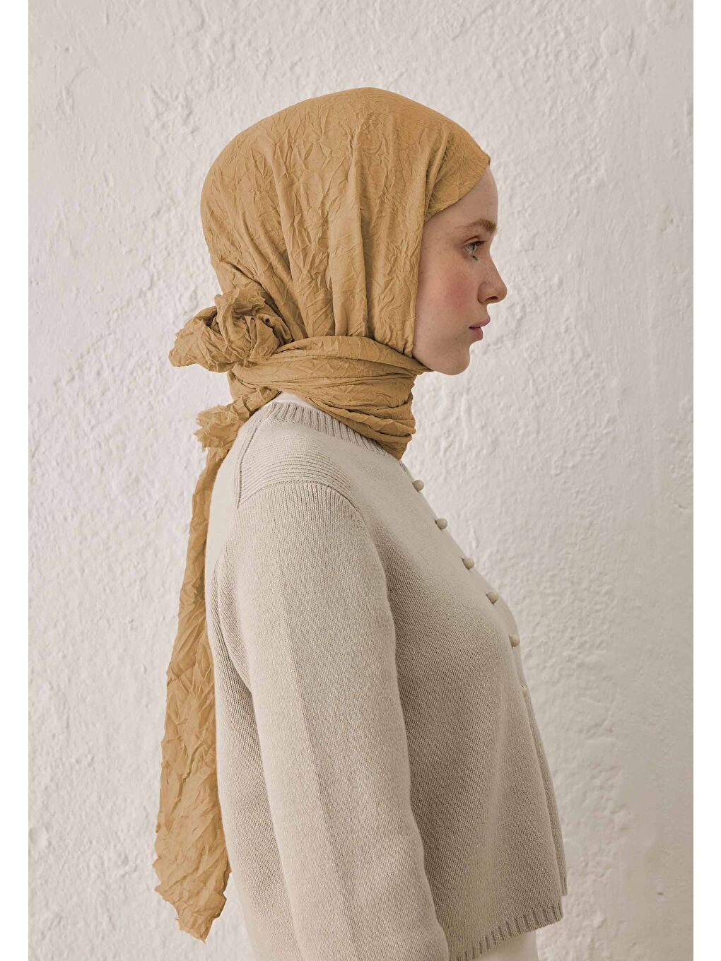 Bej Vual Crash Şal Deve Tüyü-3