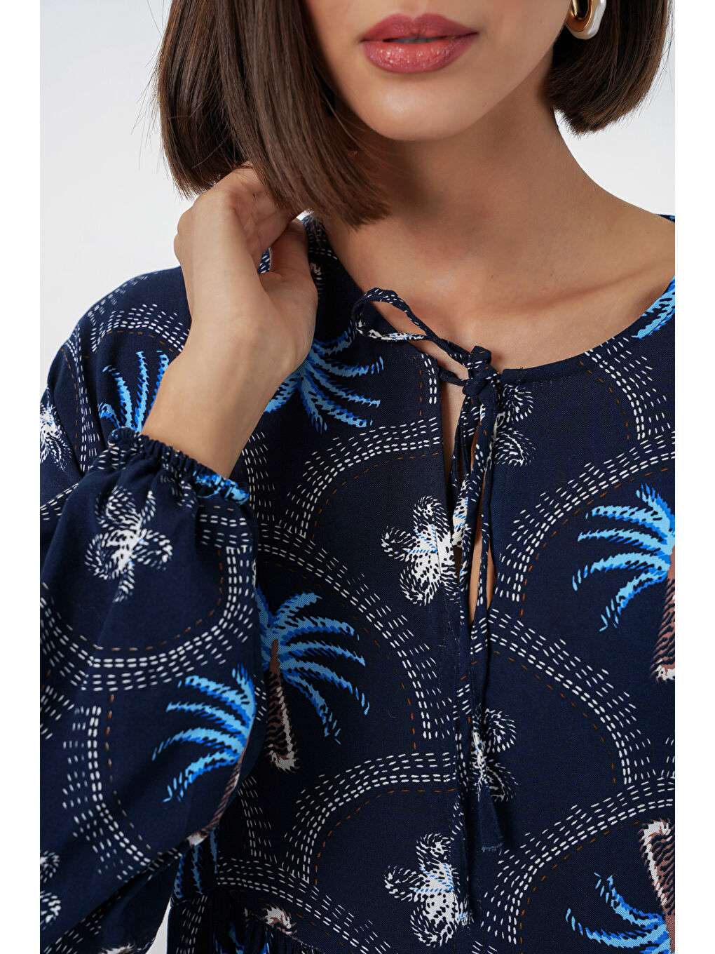 Kadın Desenli Tesettür Elbise 2594 - Lacivert-4