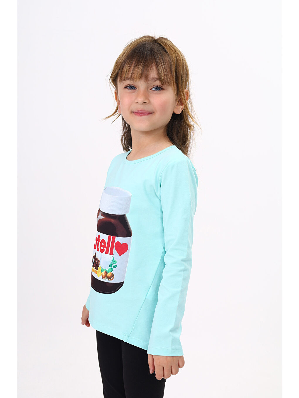 Yeşil Kız Çocuk Nutella Baskılı T-Shirt-1