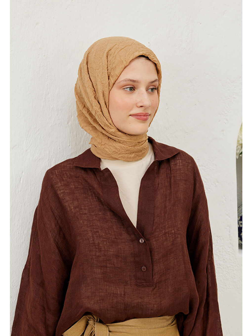 Bej Vual Crash Şal Deve Tüyü-4