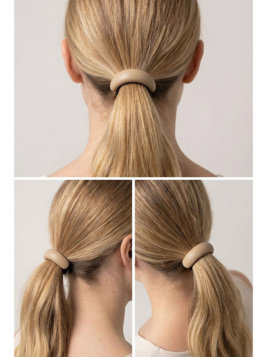 Bej Oval Kemik Aksesuarlı Lastik Toka-1