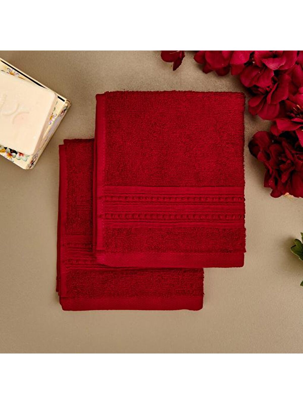 Evidea Soft Lapa 2'li Havlu Seti - Bordo - 30x30 cm