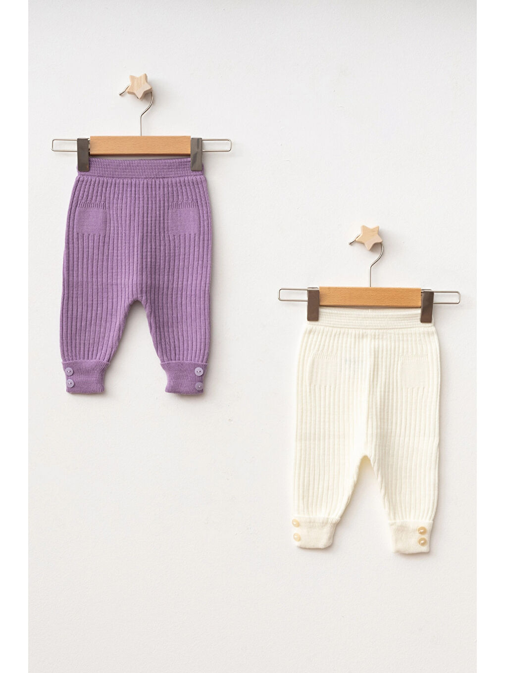Lila Düğme Detaylı Kız Bebek 2'li Triko Alt 4040