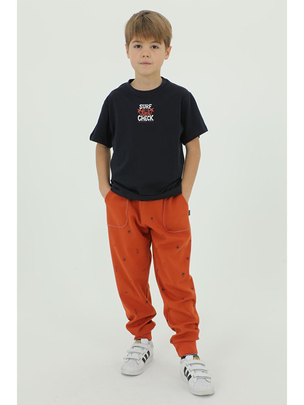 Lacivert Bisiklet Yaka Baskı Detaylı Desenli Erkek Çocuk Eşofman Takımı-2