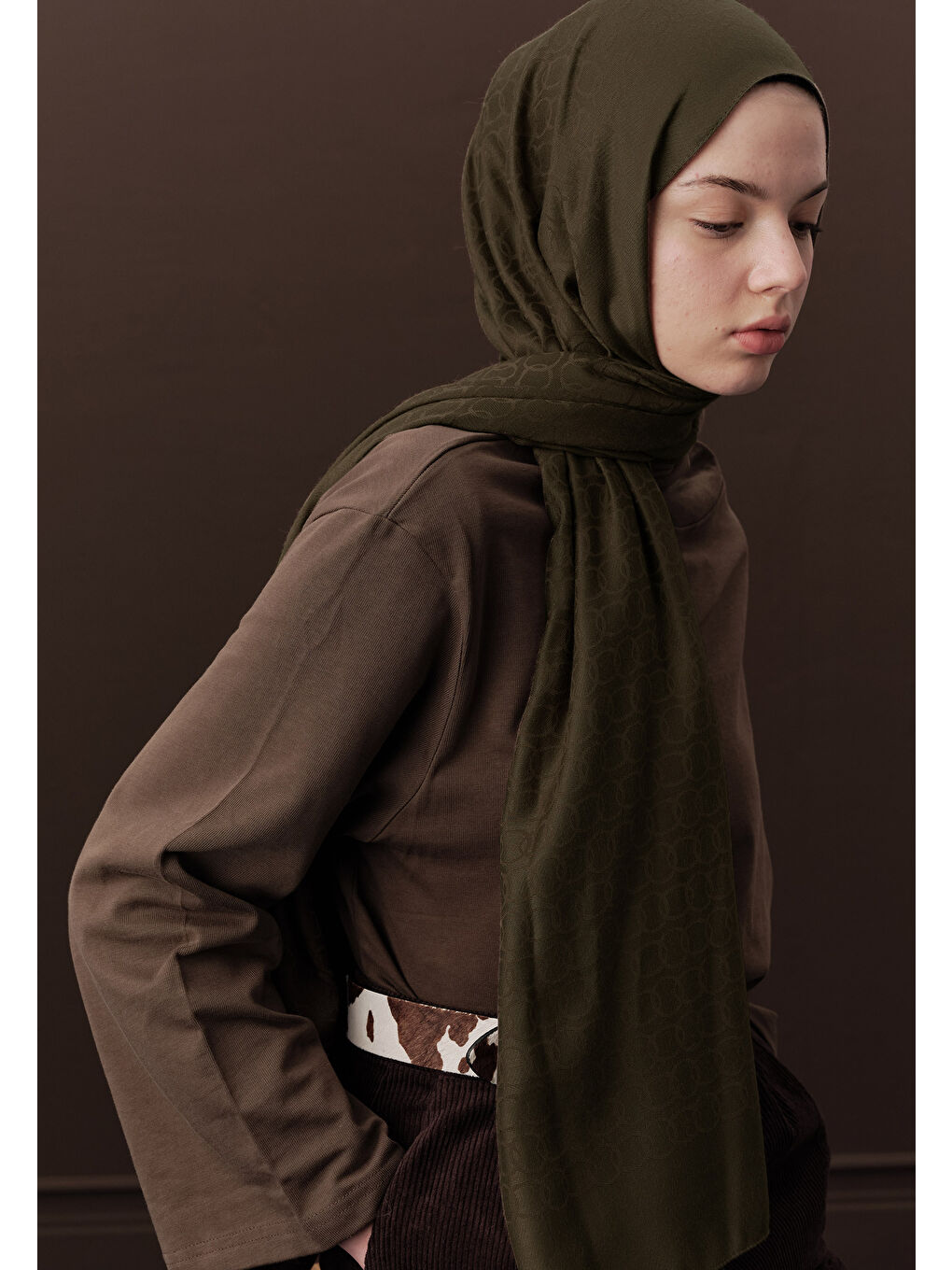 Kahverengi Premıum Yünlü Düz Şal Koyu Vizon