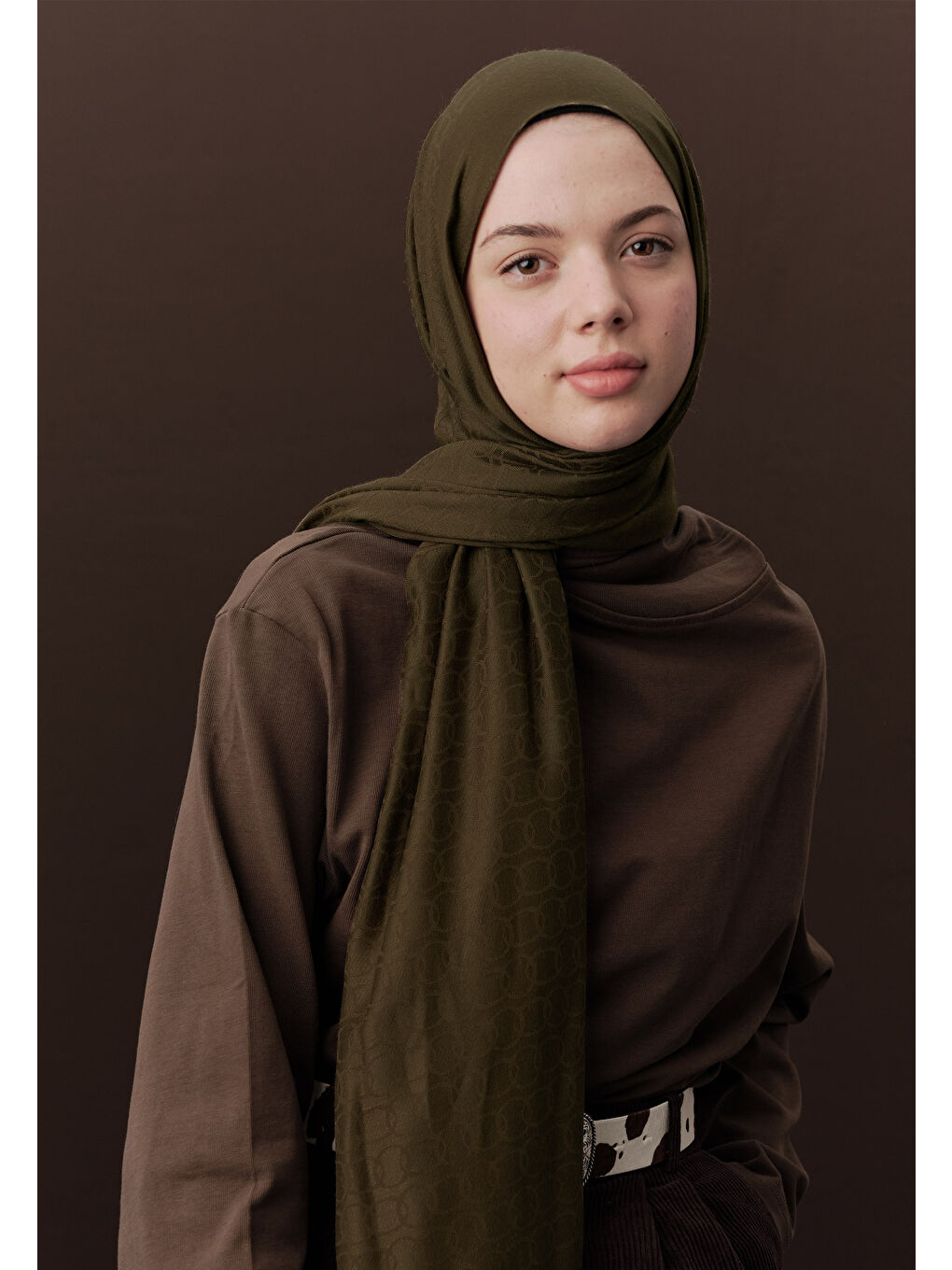 Kahverengi Premıum Yünlü Düz Şal Koyu Vizon-1