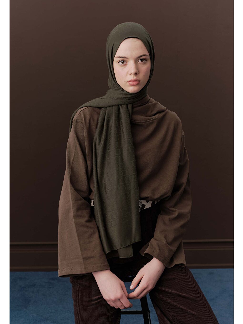 Kahverengi Premıum Yünlü Düz Şal Koyu Vizon-2