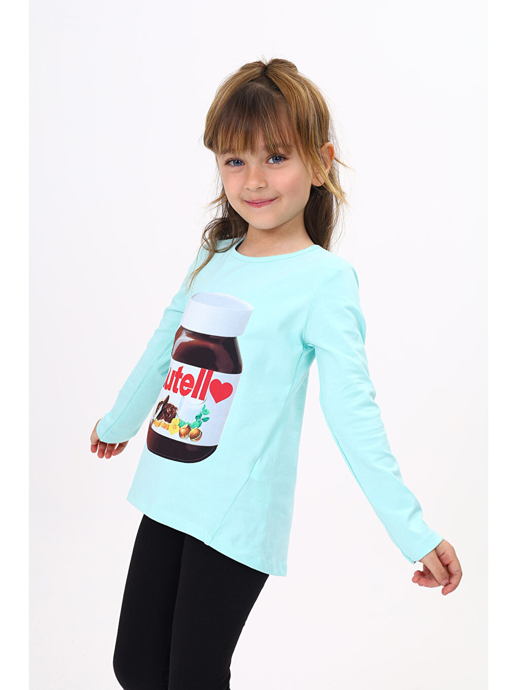 Yeşil Kız Çocuk Nutella Baskılı T-Shirt-4
