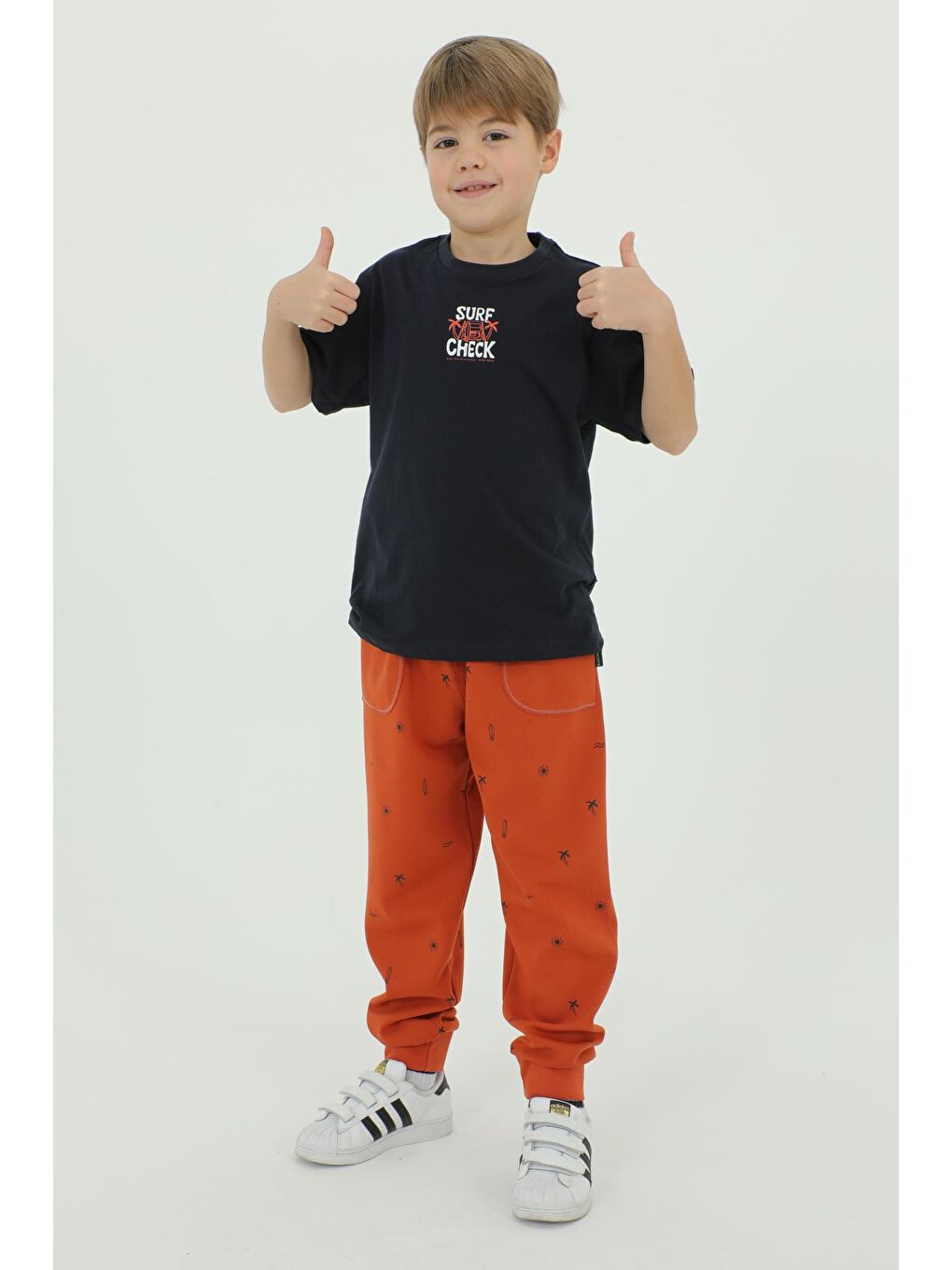 Lacivert Bisiklet Yaka Baskı Detaylı Desenli Erkek Çocuk Eşofman Takımı-3