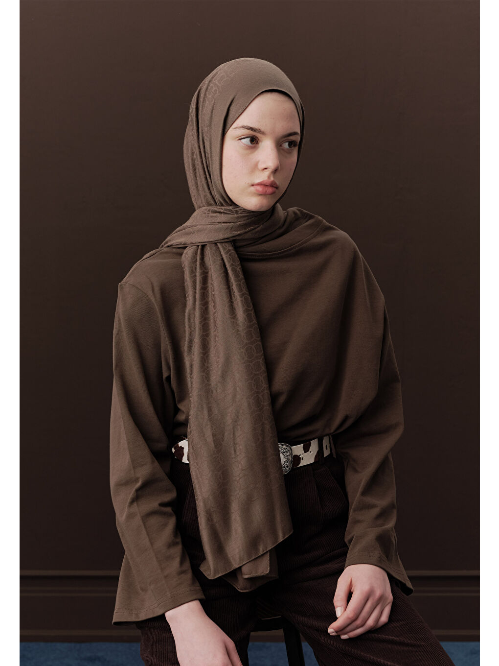 Kahverengi Premıum Yünlü Düz Şal Koyu Vizon-4