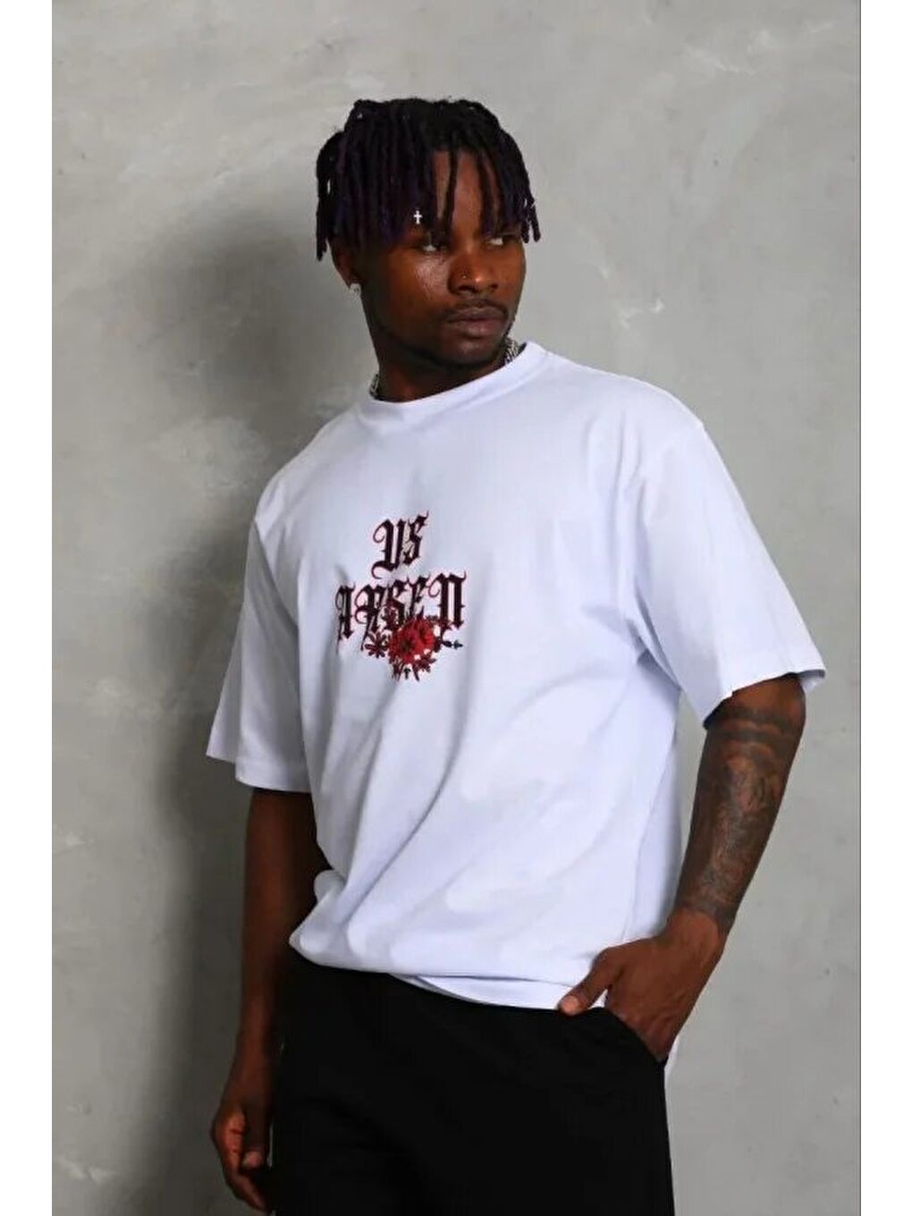 Beyaz Erkek Baskılı Tişört