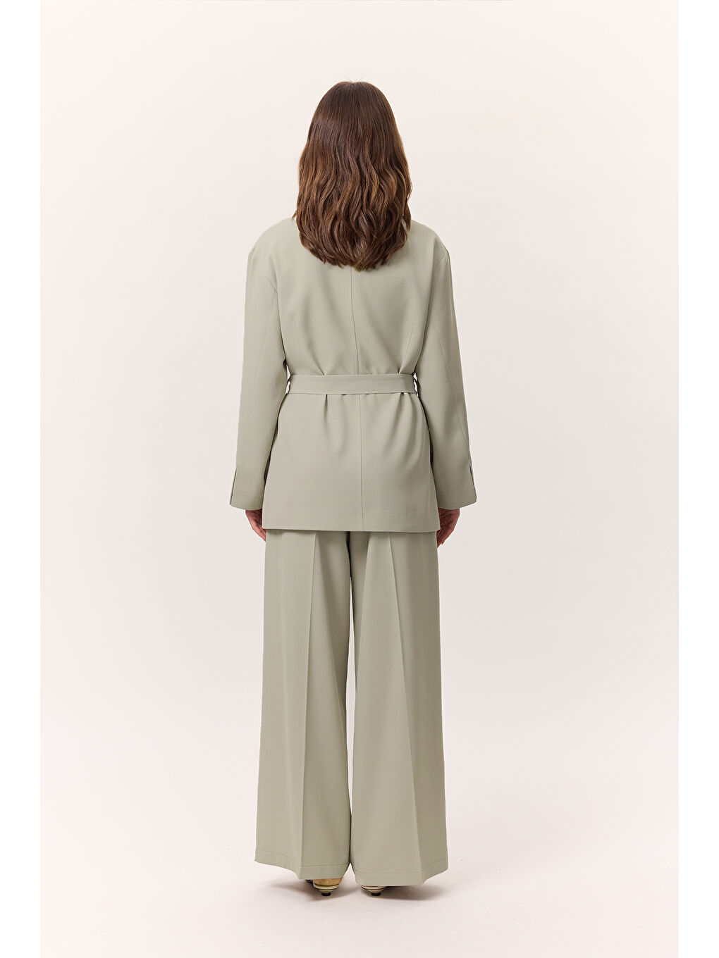 Dökümlü Kemerli Ceket Soft Yeşil-7