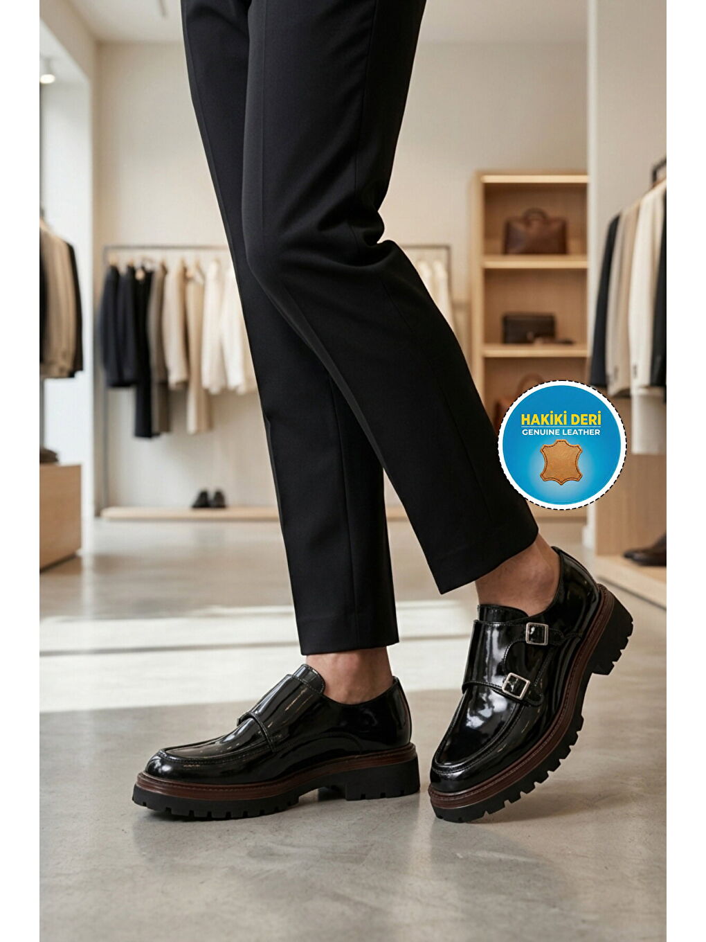 Premium Siyah Rugan Hakiki Deri Erkek Casual Ayakkabı 2236 M-2