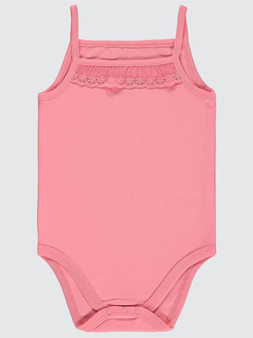 Turuncu Baby Penye İp Askılı Dantelli 3-9 Ay Kız Çıtçıtlı Badi - Pembe 3-6 Ay