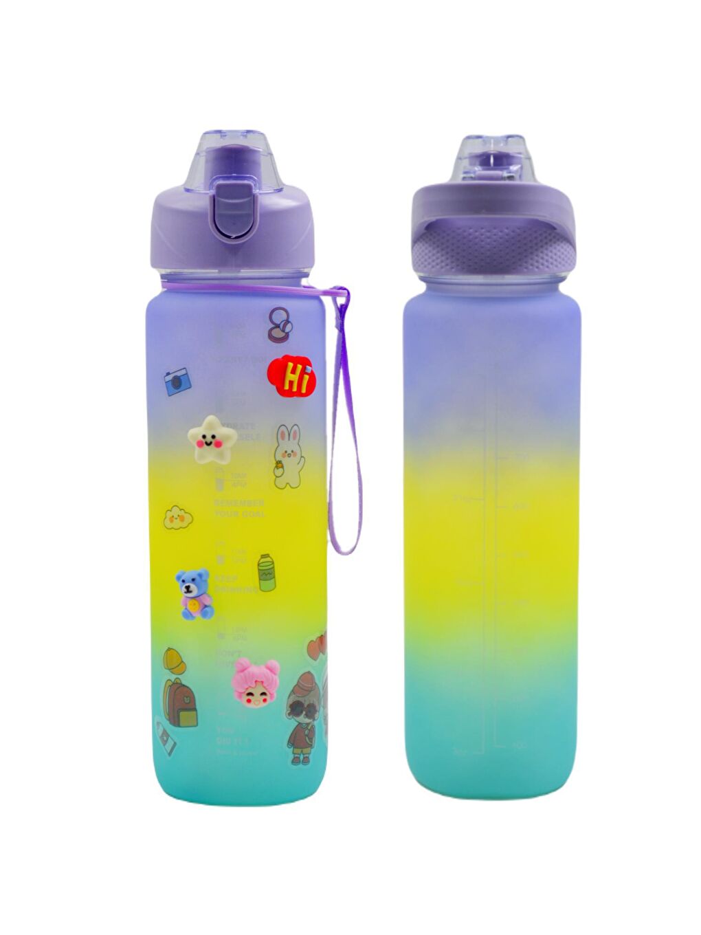 BottleBoss Mor Pastel Renk Geçişli Sızdırmaz Kapak Motivasyon Matarası 1100 Ml Sticker HEDİYELİ Mor - 5