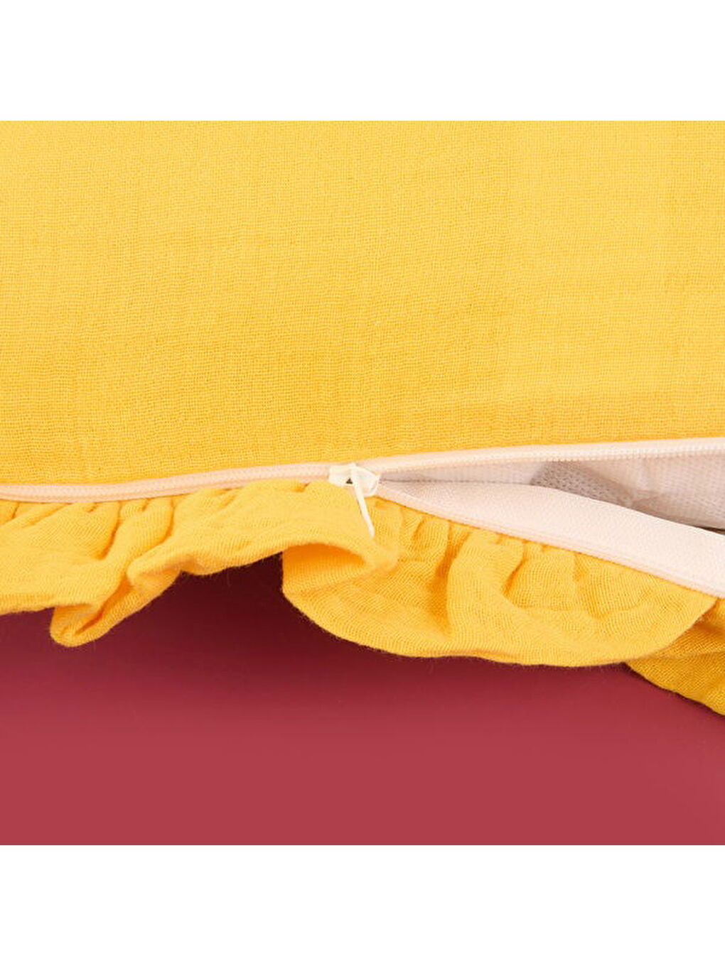 Lila Soft Granny Summer Müslin Kırlent - Ekru / Hardal - 40x40 cm-1