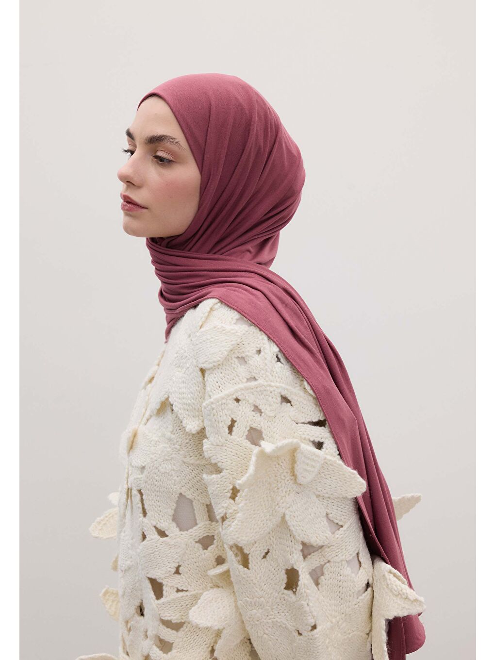 Pembe Bambu Penye Şal Gül Kurusu-1