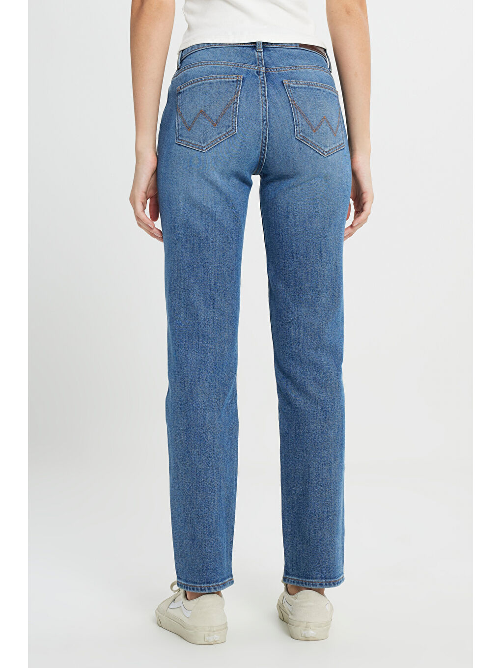 Bej Straight Fit Düz Kesim Yüksek Bel Düz Paça Mavi Jean Jean Pantolon-3