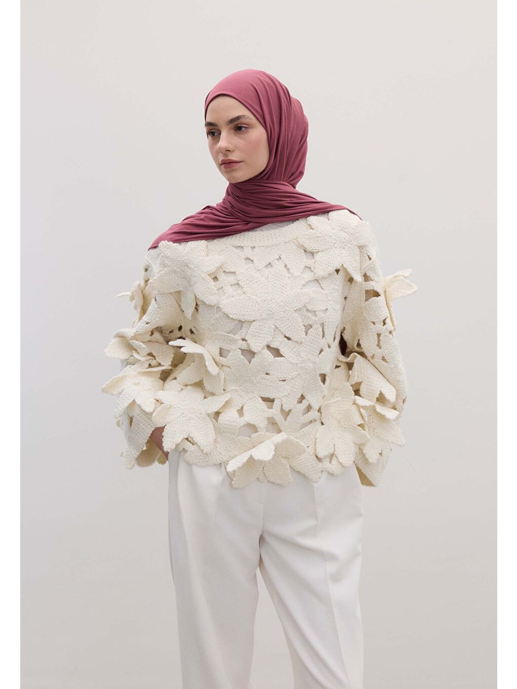 Pembe Bambu Penye Şal Gül Kurusu-2