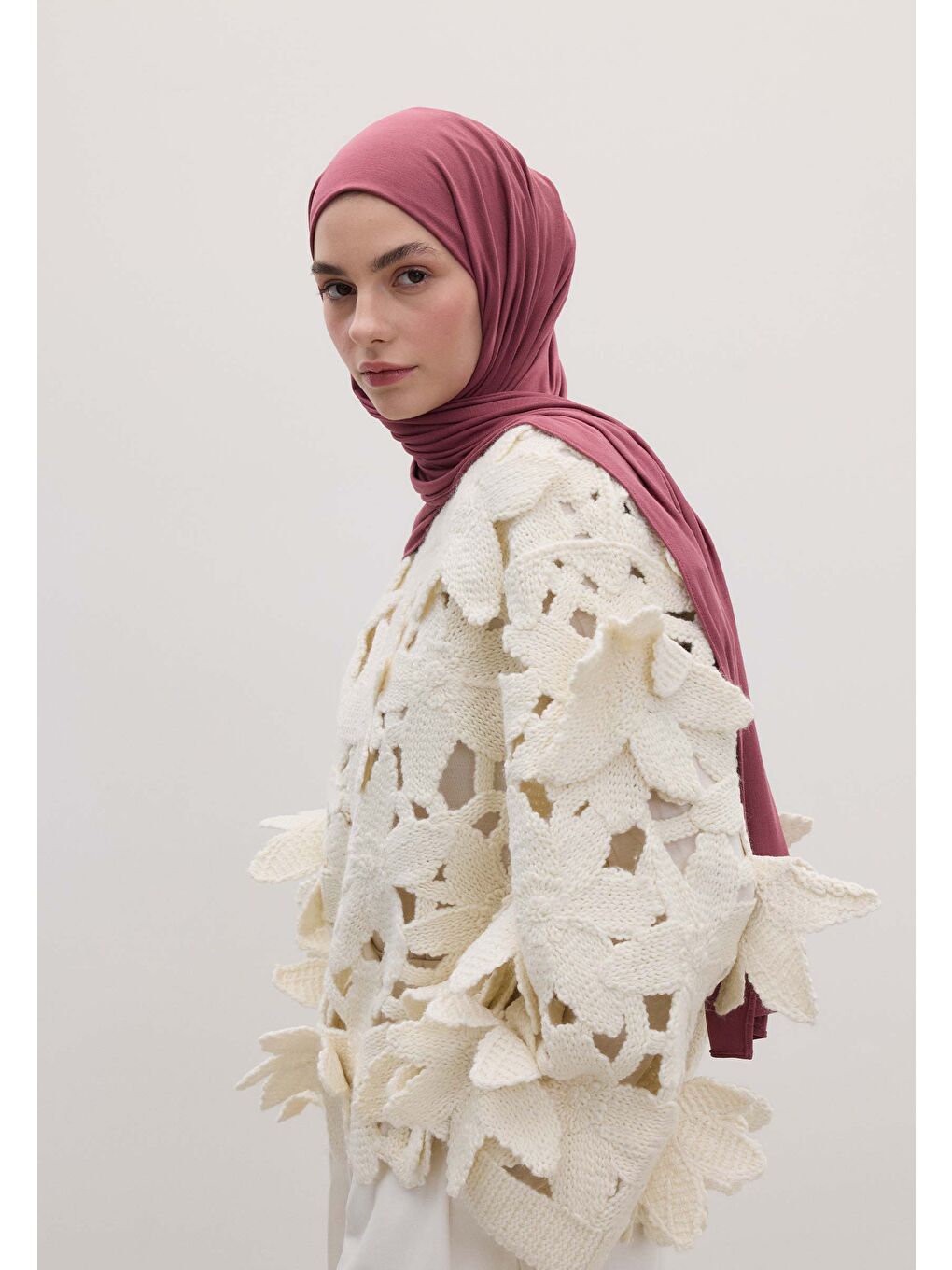 Pembe Bambu Penye Şal Gül Kurusu-3