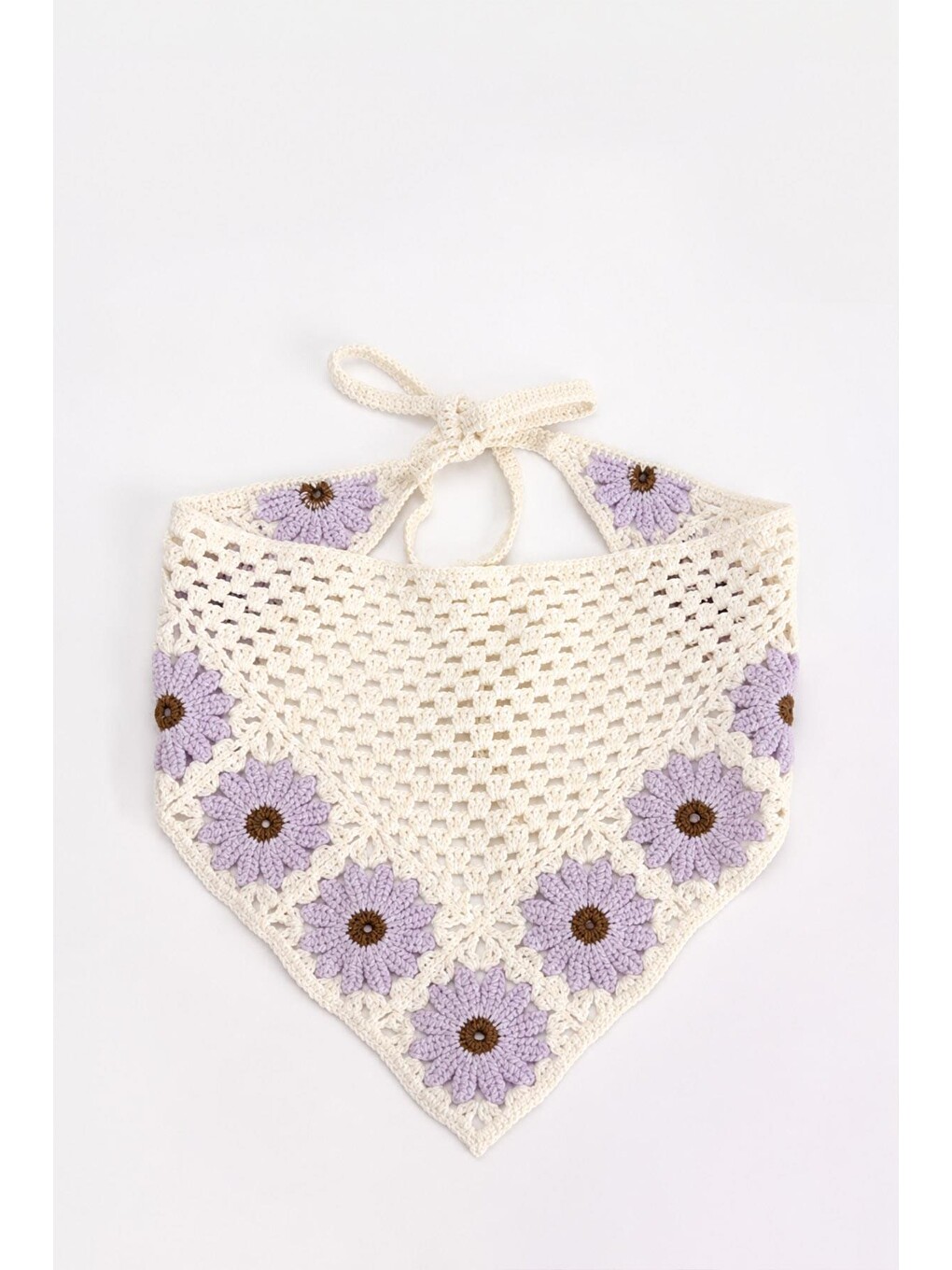 Lila Floral Örgü Üçgen Bandana