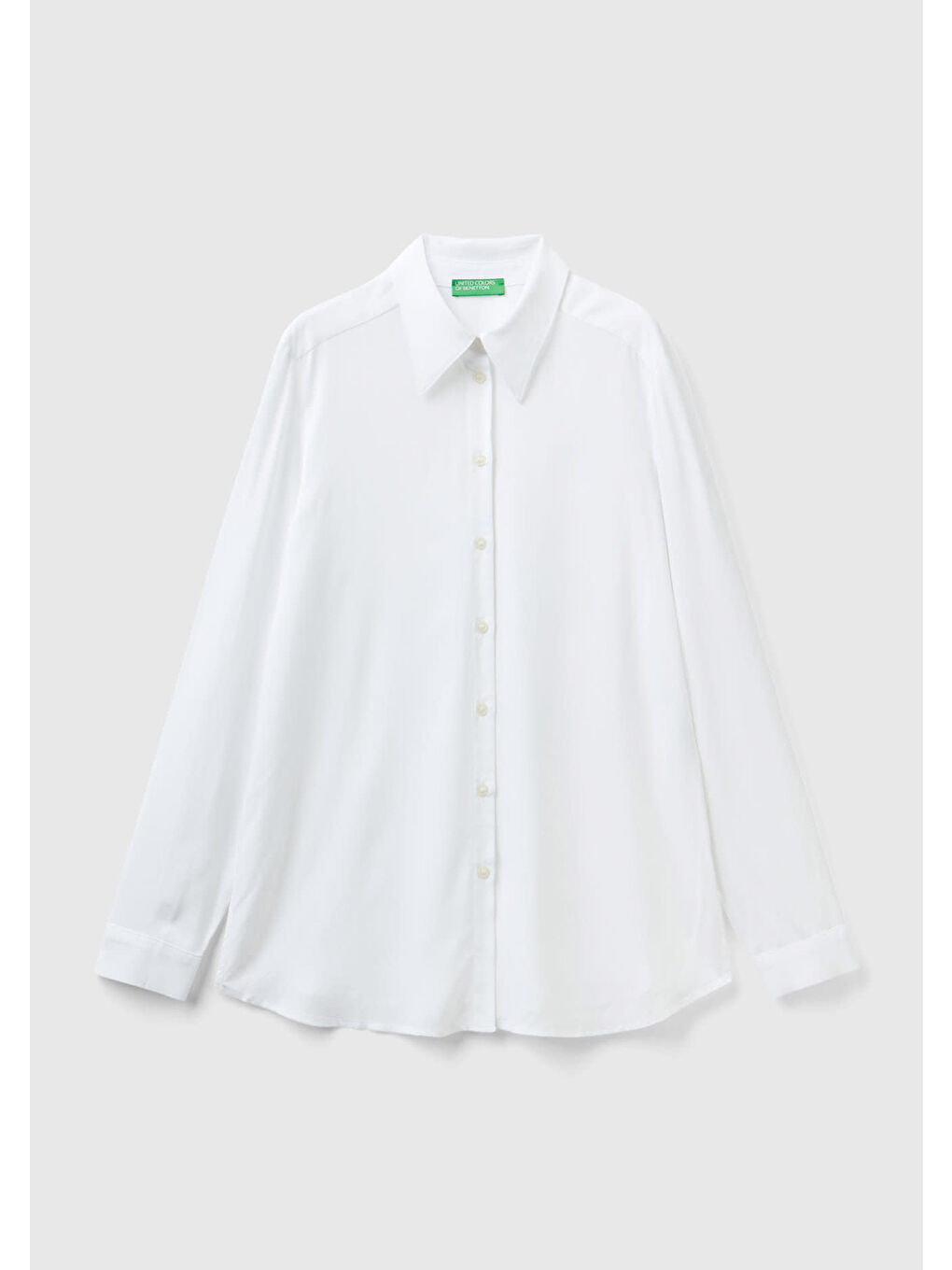 Kadın Beyaz %100 Viskoz Etek Ucu Yuvarlak Kesim Düz Gömlek-1