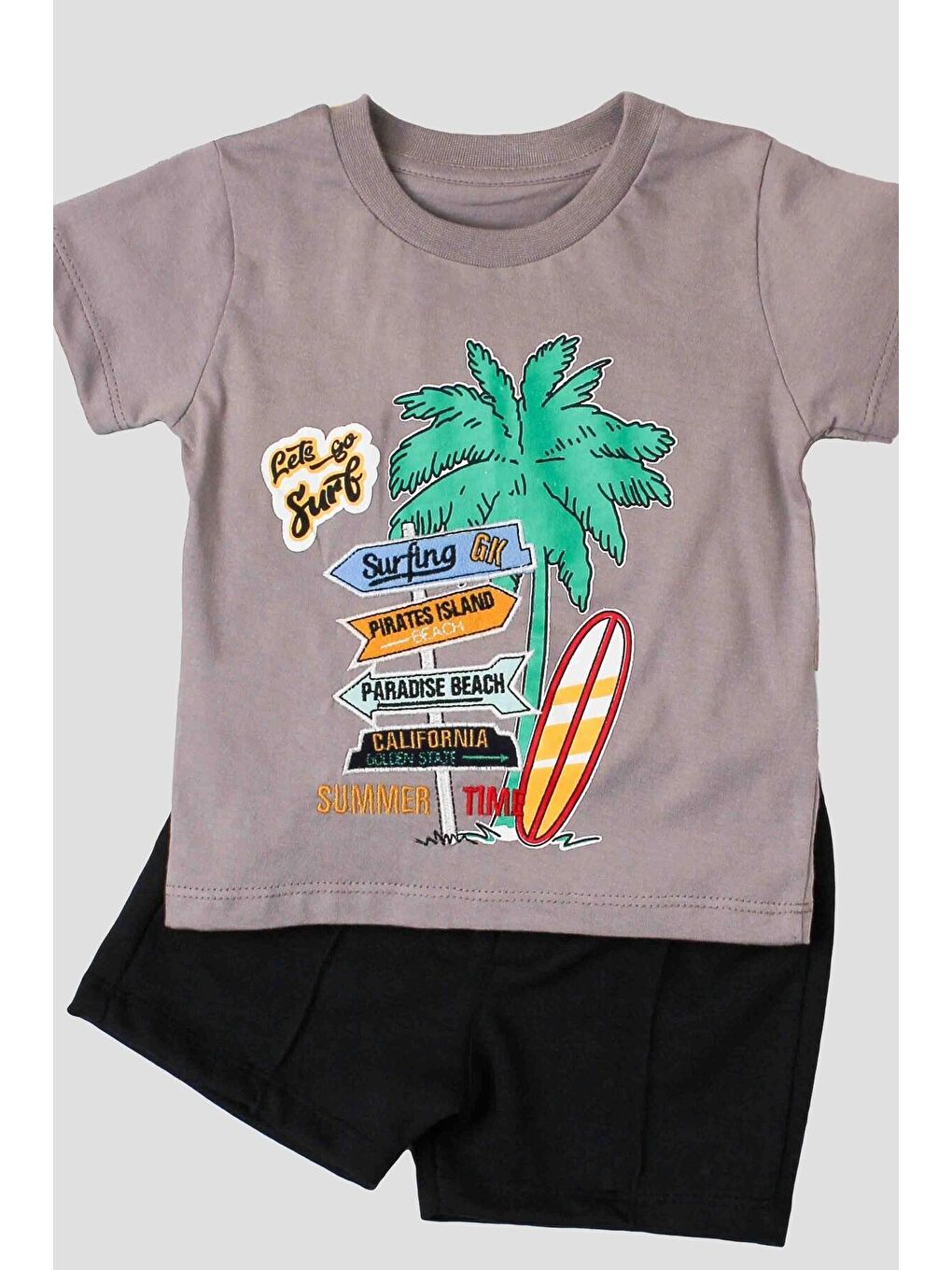 Gri Palmiye Bakılı Tişört Ve Kapri 2'li Takım-1