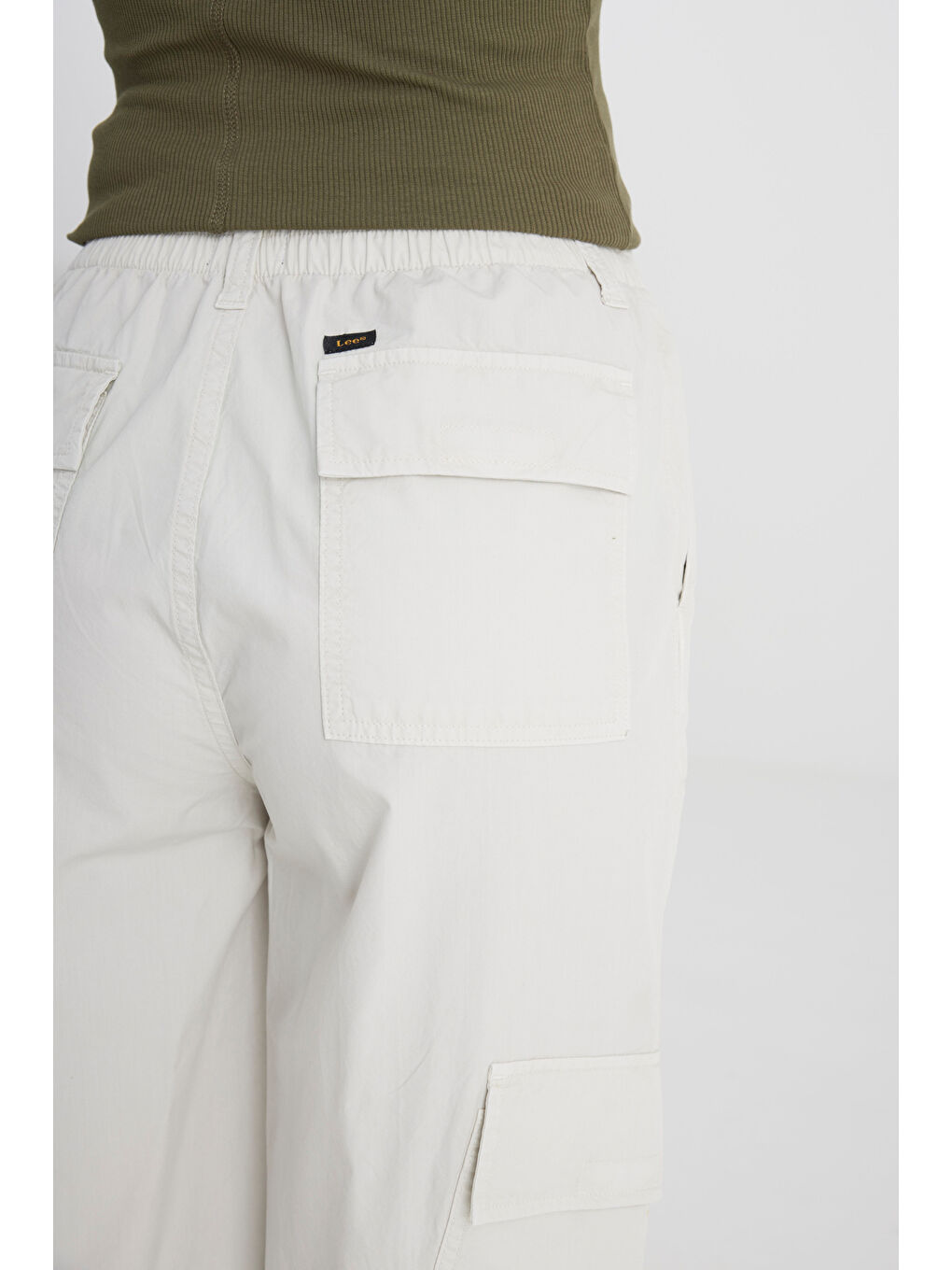 Loose Fit Rahat Kesim Yüksek Bel Geniş Paça %100 Pamuk Ekru Kargo Pantolon-3