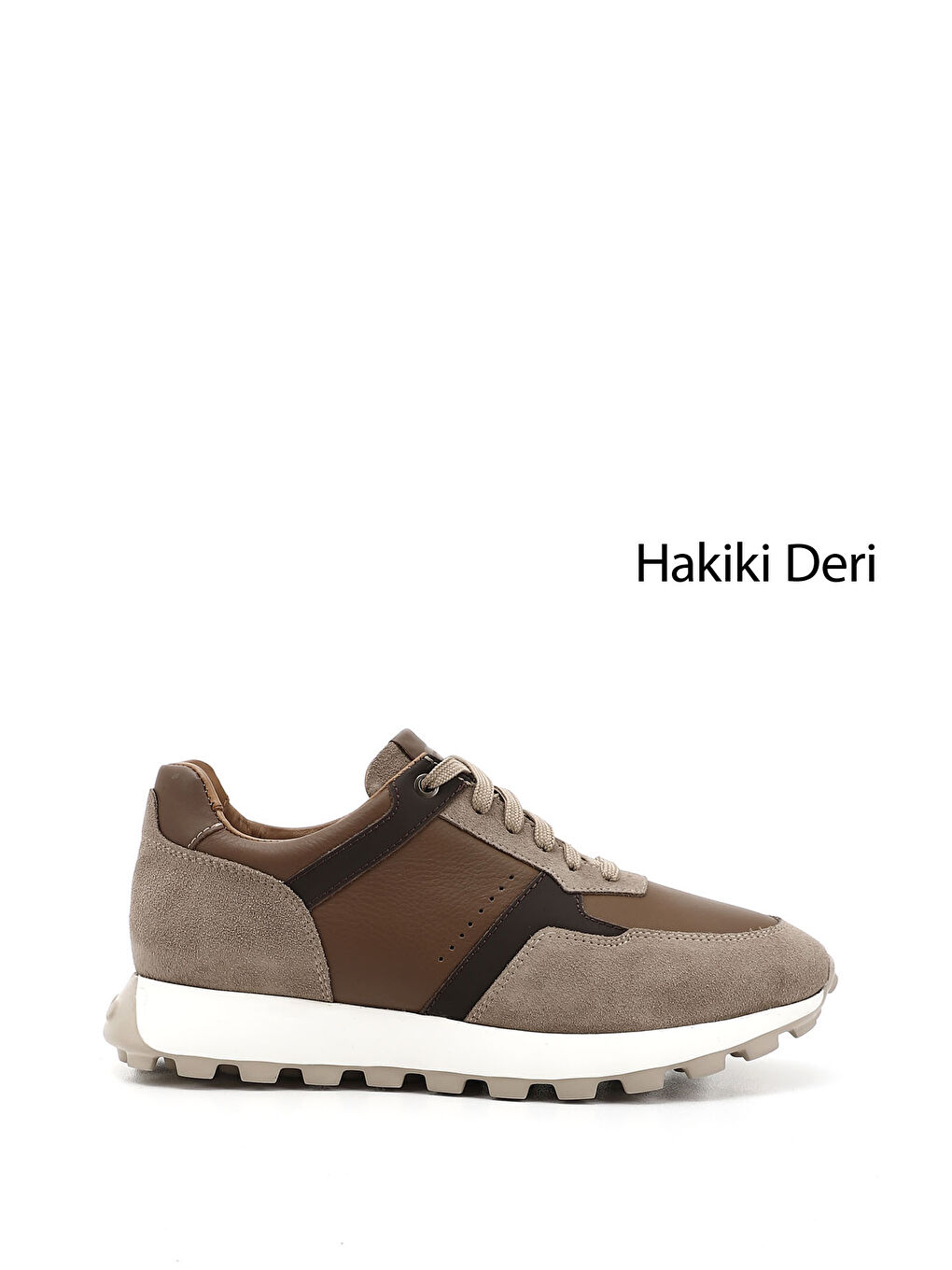 Bej Erkek KUM Bağcıklı Hakiki Deri Sneaker