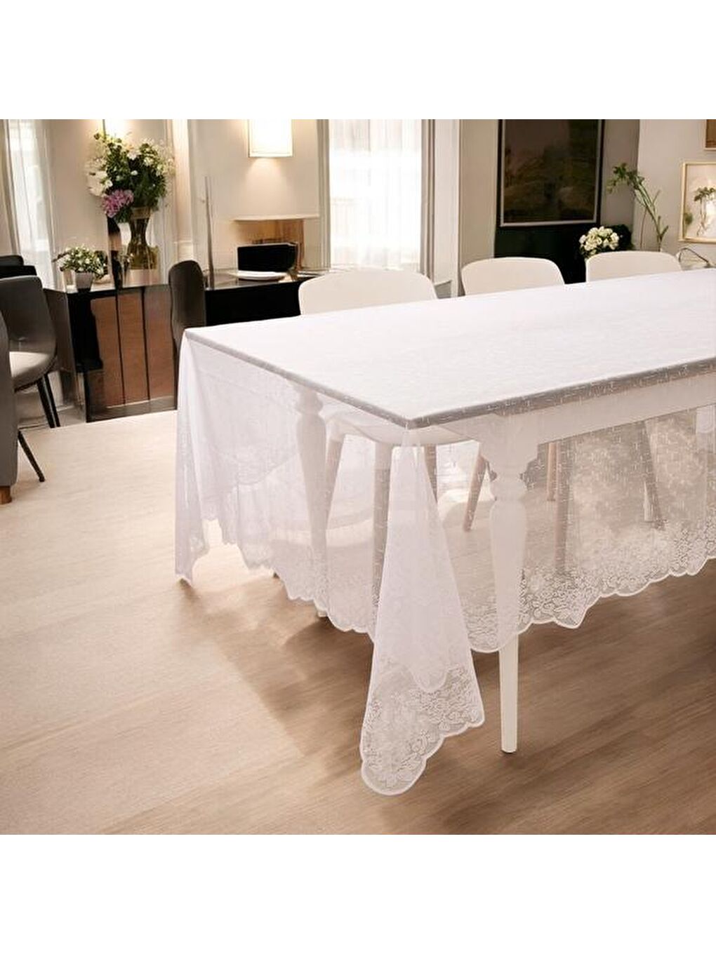 Soft Lace Masa Örtüsü - Beyaz - 175x300 cm