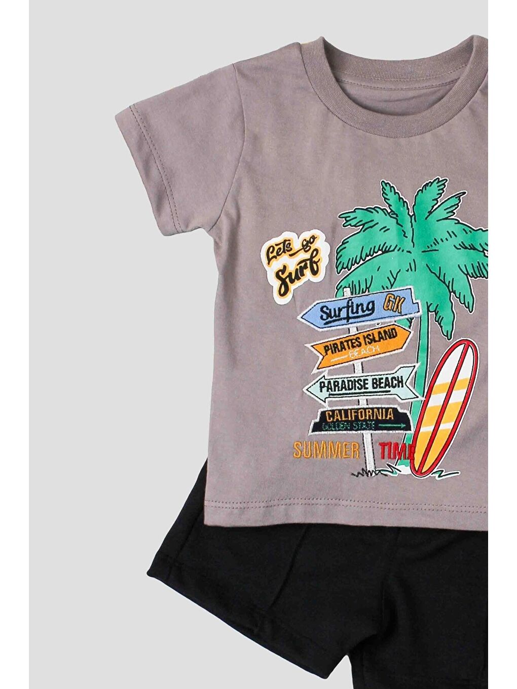 Gri Palmiye Bakılı Tişört Ve Kapri 2'li Takım-2