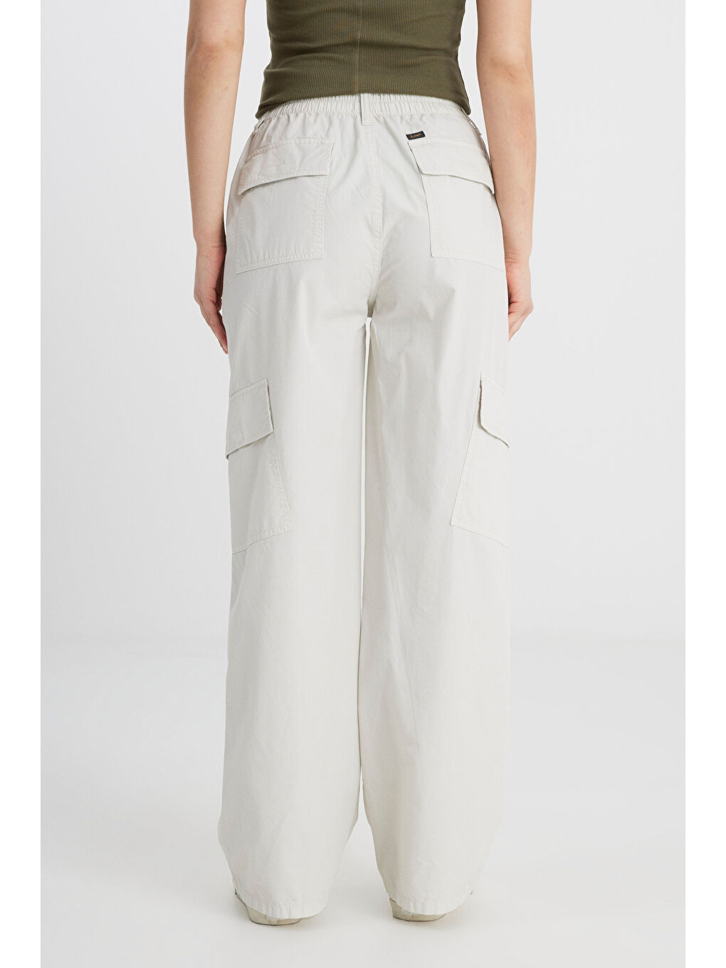 Loose Fit Rahat Kesim Yüksek Bel Geniş Paça %100 Pamuk Ekru Kargo Pantolon-4
