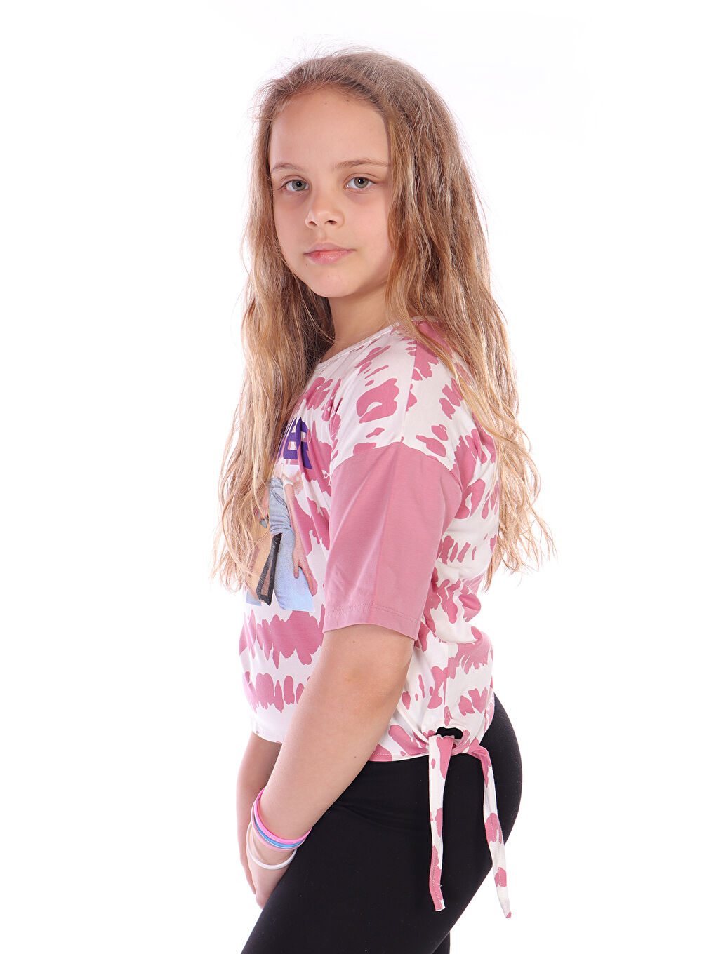 Pembe Kız Çocuk Runner Baskılı Batikli Tişört-2