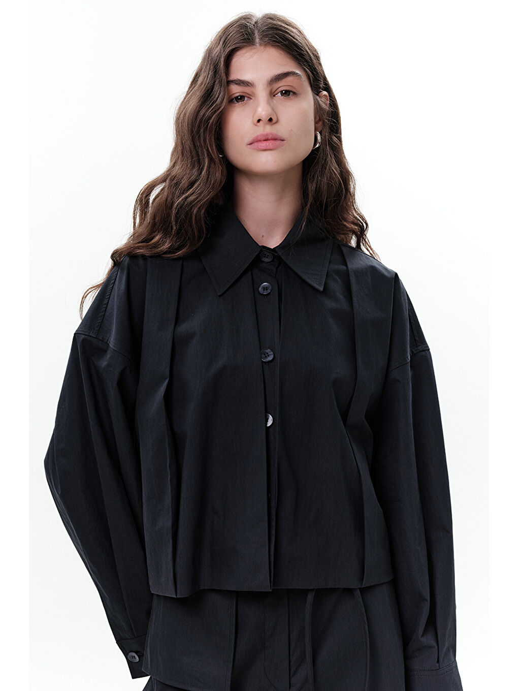 Pile Detaylı Kısa Ceket Lacivert-3