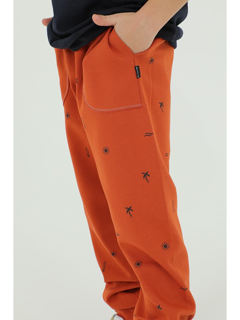 Lacivert Bisiklet Yaka Baskı Detaylı Desenli Erkek Çocuk Eşofman Takımı-6